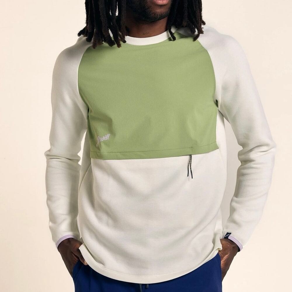 Atwill L Ramble Long Sleeve Shirt Run Cream Green Colorblock Zip Pocket Outdoor